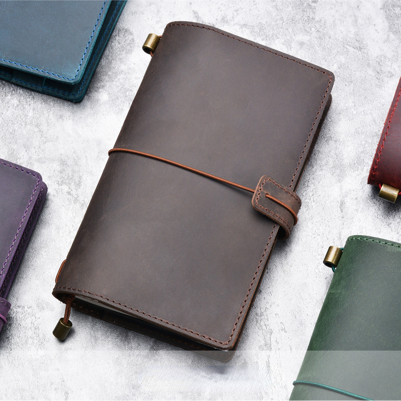 Vintage Handmade Leather Replaceable Loose Leaf Diary Book D586-Notebooks & Notepads-Coffee-Free Shipping Leatheretro