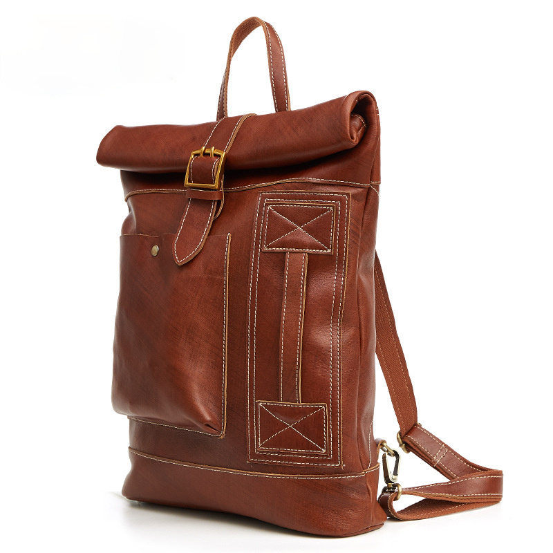 Retro Men's Leather Foldable Backpack P6396-Leather Backpack-Brown-Free Shipping Leatheretro