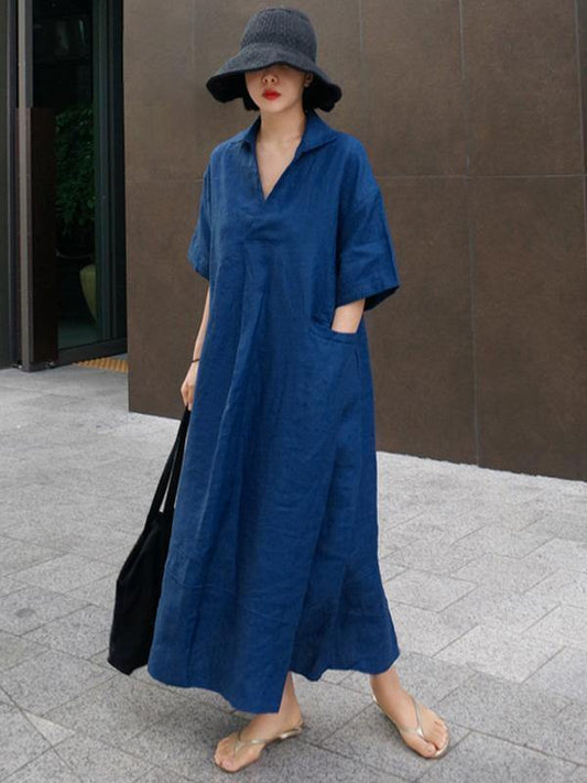 Casual Cozy Cotton Split-Side Long Dress-Cozy Dresses-S-BLUE-Free Shipping Leatheretro