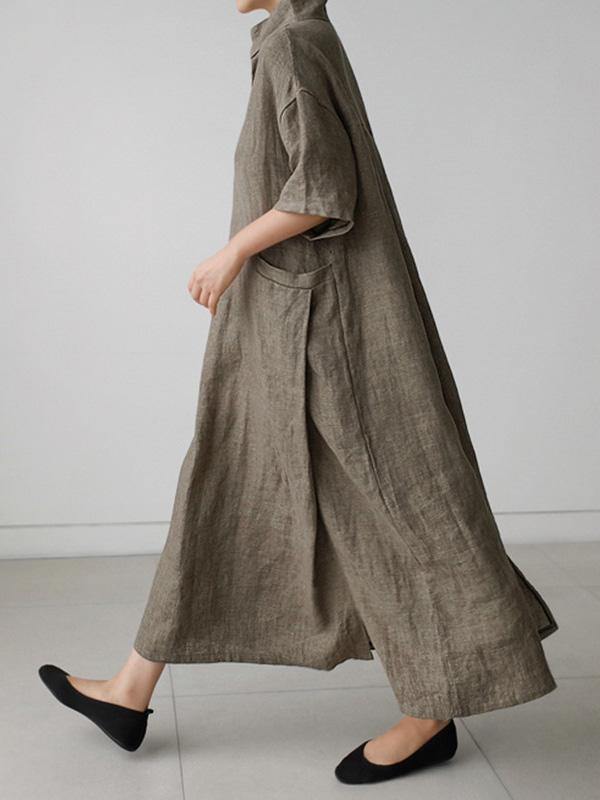 Casual Cozy Cotton Split-Side Long Dress-Cozy Dresses-S-GRAY-Free Shipping Leatheretro