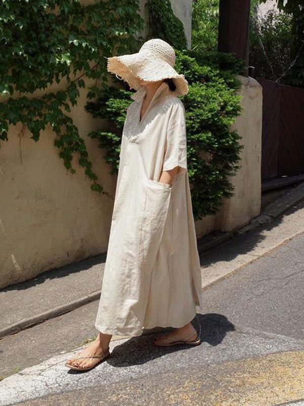 Casual Cozy Cotton Split-Side Long Dress-Cozy Dresses-S-BROWN-Free Shipping Leatheretro
