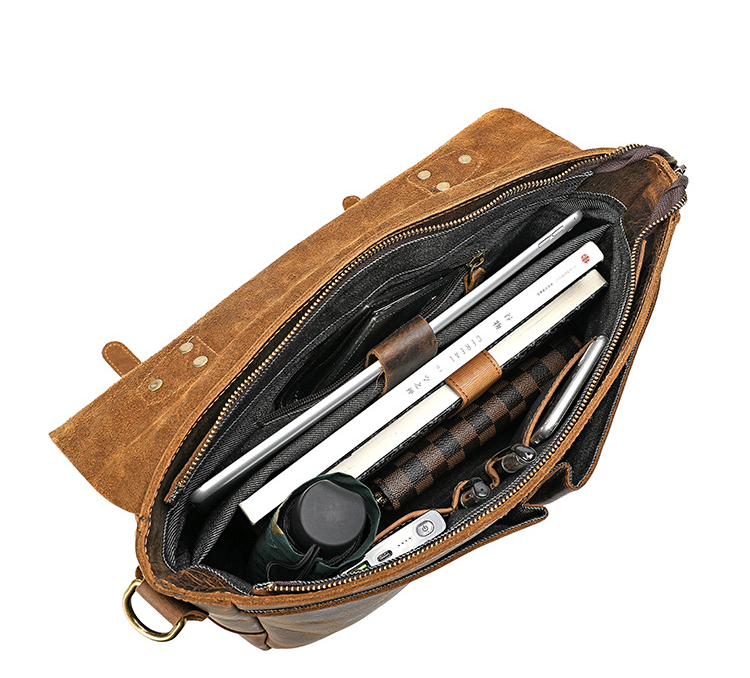 Men's Vintage Leather Business Briefcase O9125-Leather Briefcase-Red Brown-Free Shipping Leatheretro