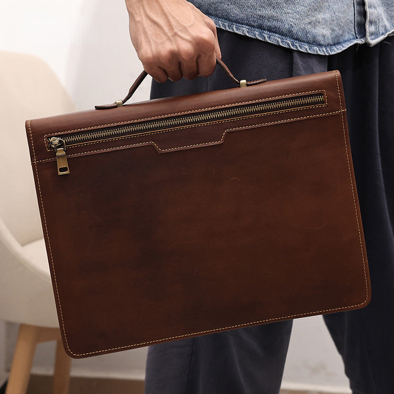 13.3" Leather Laptop Case Portfolio&Padfolio with Handle 6394-Leather Portfolio-Coffee-Free Shipping Leatheretro