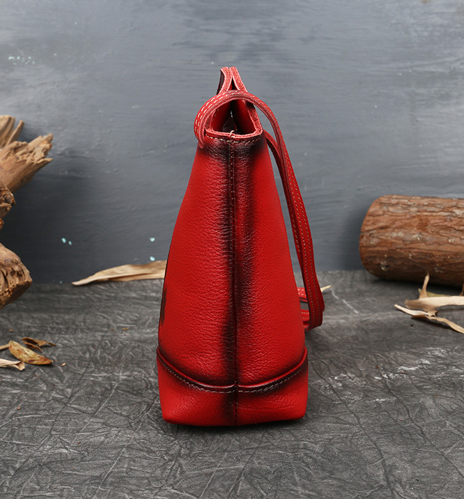 Handmade Shoulder Women Bucket Bags-Leather Women Bags-Red-Free Shipping Leatheretro