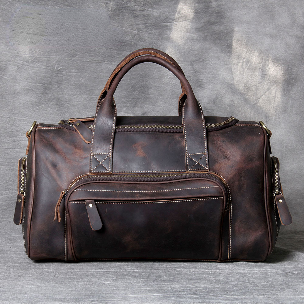 Handmade Vintage Leather Weekend Traveling Bags 1901-Leather Duffle Bag-Dark Coffee-Free Shipping Leatheretro