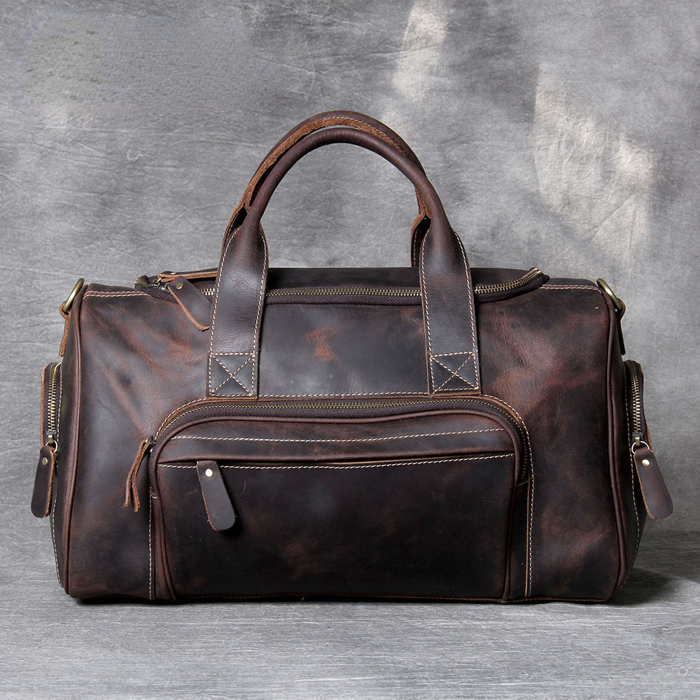 Handmade Vintage Leather Weekend Traveling Bags 1901-Leather Duffle Bag-Dark Brown-Free Shipping Leatheretro