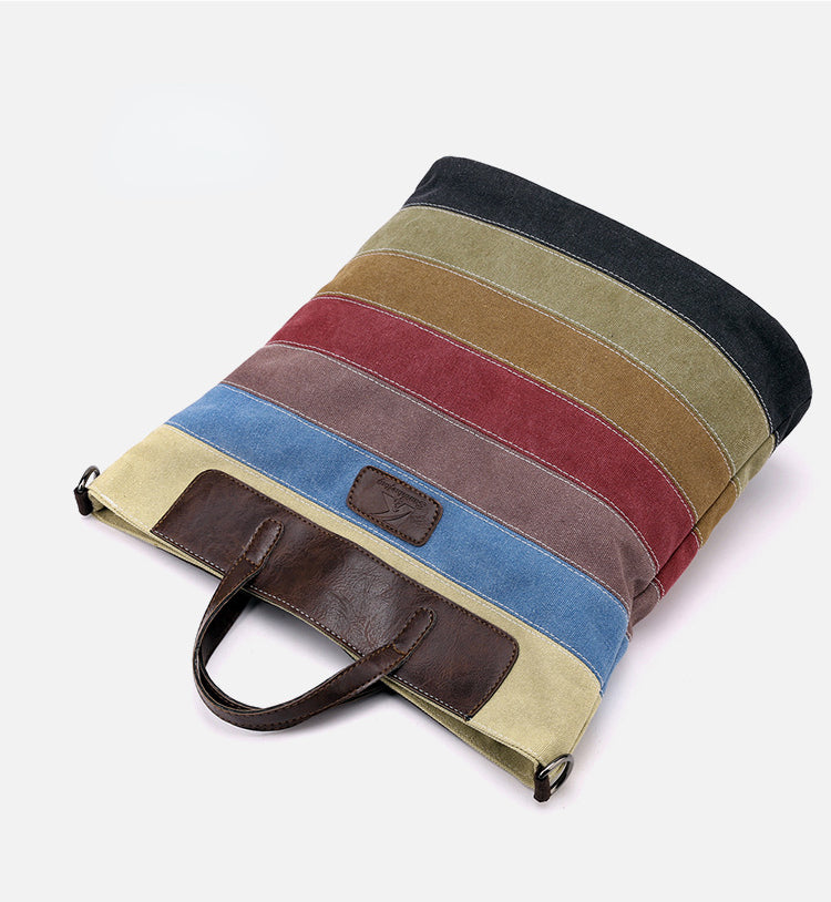 Rainbow Striped Design Canvas Tote Bags for Women 1660-Handbags-The same as picture-Free Shipping Leatheretro