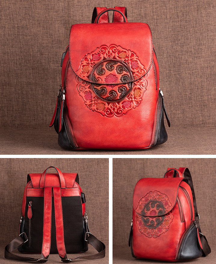 Vintage Large Storage Handmade Leather Backpack for Women 8098-Leather Backpack-Brown-Free Shipping Leatheretro