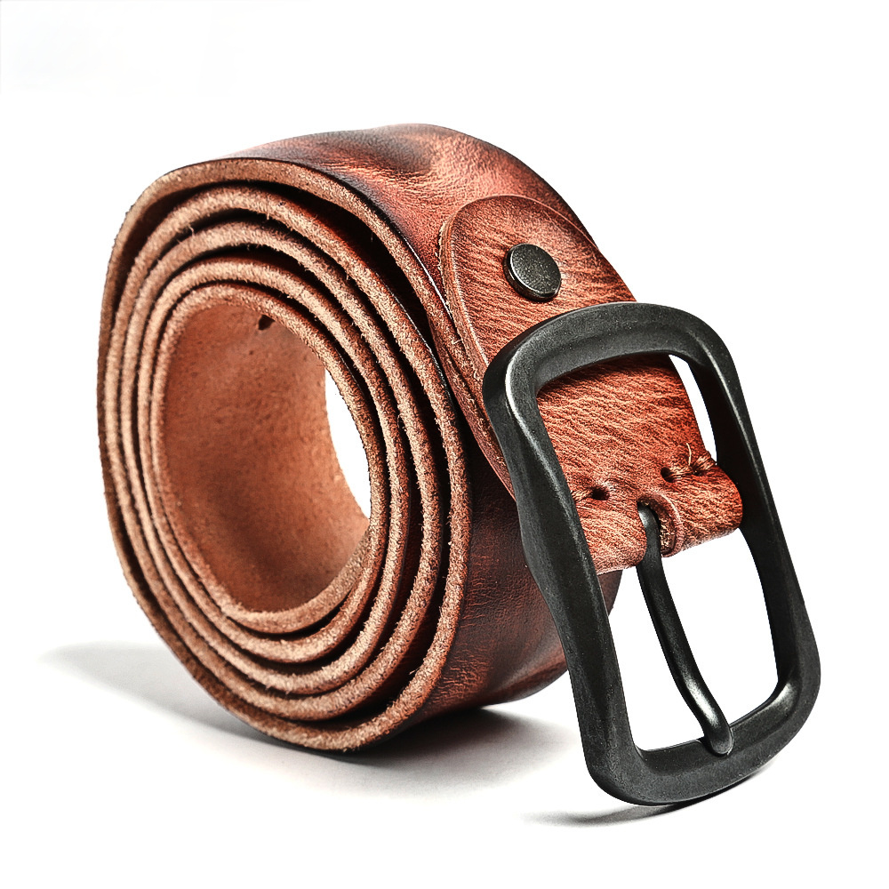 Vintage Men's Steel Buckle Leather Belt B009-Leather Belt-Brown-Free Shipping Leatheretro