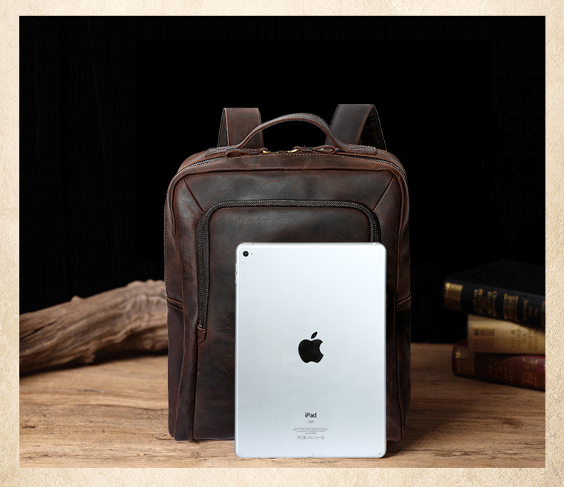 VIntage Leather Laptop Backpack P-8250-Leather Backpack-Dark Brown-Free Shipping Leatheretro