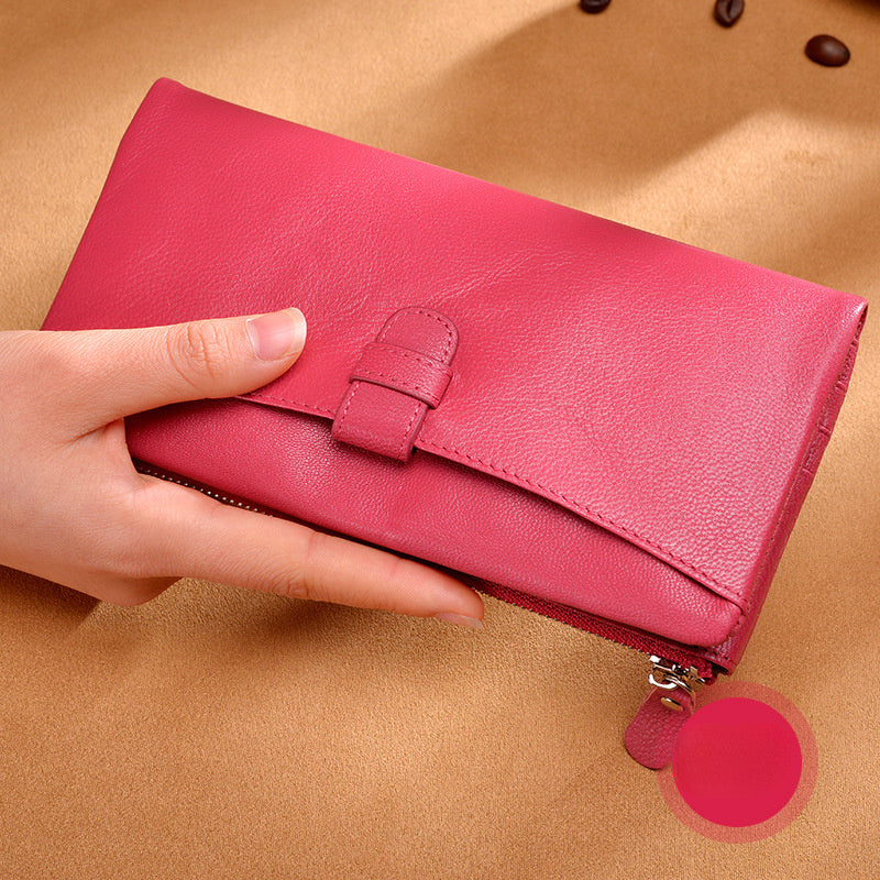 Large Storage Leather Double Long Wallets for Women 3482-Handbags, Wallets & Cases-Rose Red-Free Shipping Leatheretro