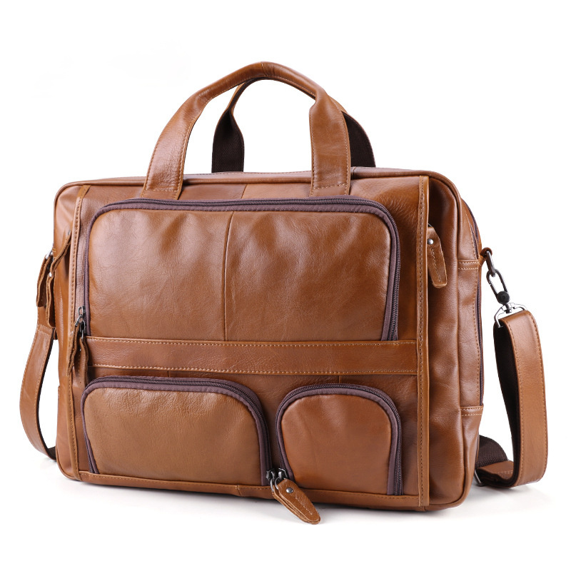 Men Handmade Leather 17" Briefcase Laptop Bags J6477-Leather Briefcase-Brown-Free Shipping Leatheretro