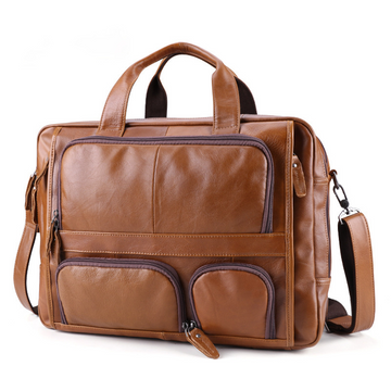 Men Handmade Leather 17" Briefcase Laptop Bags J6477-Leather Briefcase-Brown-Free Shipping Leatheretro