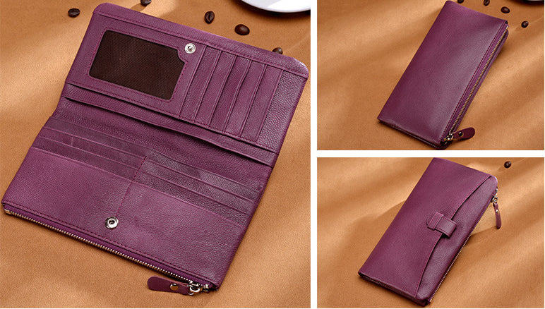 Large Storage Leather Double Long Wallets for Women 3482-Handbags, Wallets & Cases-Purple-Free Shipping Leatheretro