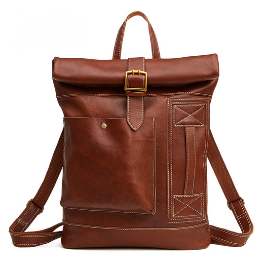 Retro Men's Leather Foldable Backpack P6396-Leather Backpack-Brown-Free Shipping Leatheretro
