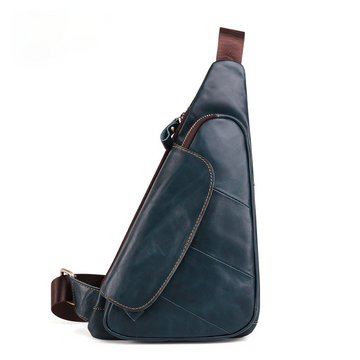 Casual Men's Leather Chest Bag J6420-Leather Chest Bag-Dark Blue-Free Shipping Leatheretro