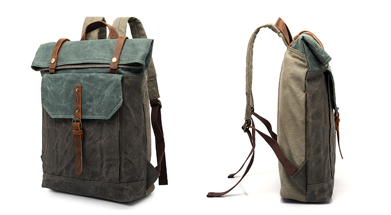 Men Vintage Leather Canvas Traveling Backpack C5191-Leather Canvas Backpack-Army Green-Free Shipping Leatheretro