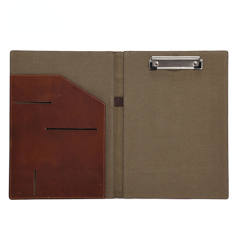 A4 Sized Business Leather Portfolio with Loose Leaf 2116-Leateher Portfolio-Brown- No Zipper-Free Shipping Leatheretro