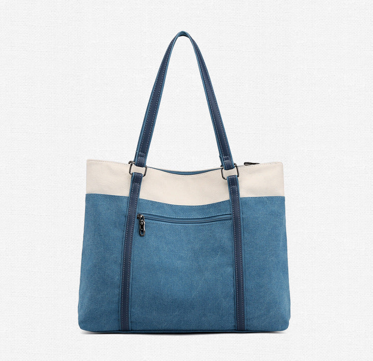 Women Lager Canvas Tote Handbags for Traveling K1901-Handbags-Blue-Free Shipping Leatheretro