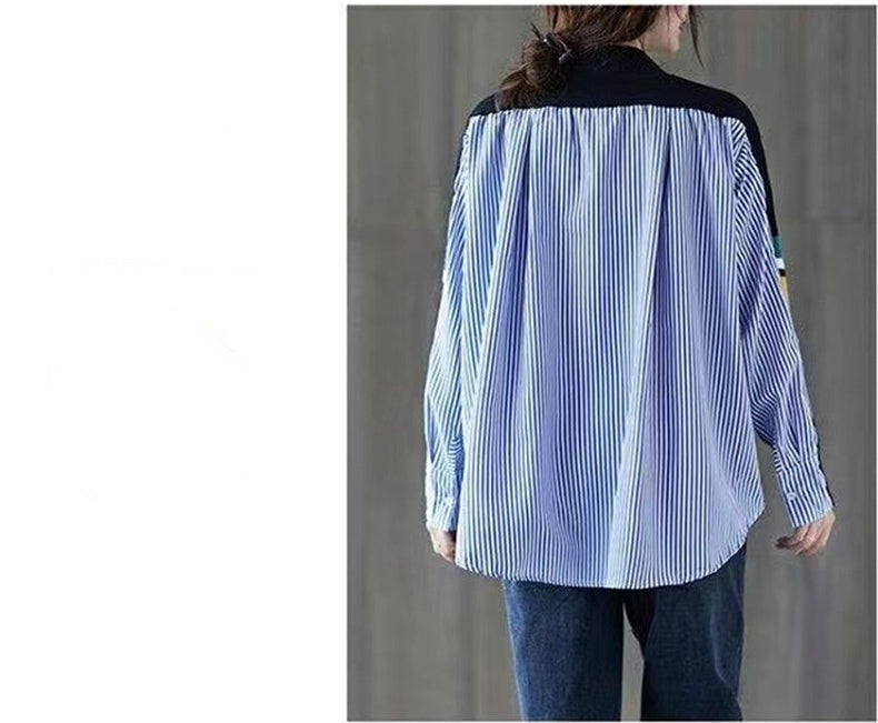 Vintage Long Sleeves Striped Knitting Women Cardigan Sweaters-Shirts & Tops-Blue-One Size-Free Shipping Leatheretro