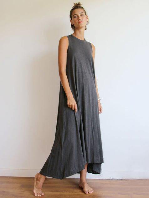 Simple Solid Sleeveless Round-neck Long Dress-Cozy Dresses q-DARK GRAY-S-Free Shipping Leatheretro