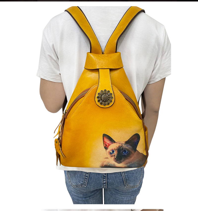 Vintage Embossing Leather Women Backpacks C315-Leatehr Backpack-Yellow-Free Shipping Leatheretro