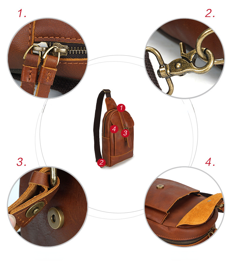 Vintage Exercising Cowhide Leather Chest Bag-Coffee-Free Shipping Leatheretro