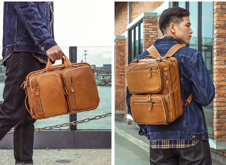 Vintage Men Multi Functional Backpack & business Briefcase J6332-Leather Backpack-Coffee-Free Shipping Leatheretro