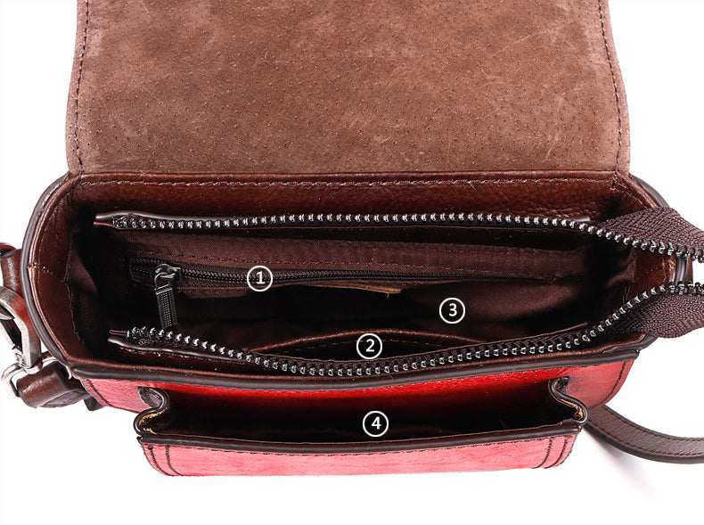 Embossing Design Vintage Leather Shoulder Bags 8078-Handbags-Red-Free Shipping Leatheretro