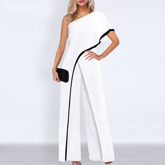 White Casual OL One Shoulder Overall Jumpsuits-jumsuits-S-White-Free Shipping Leatheretro