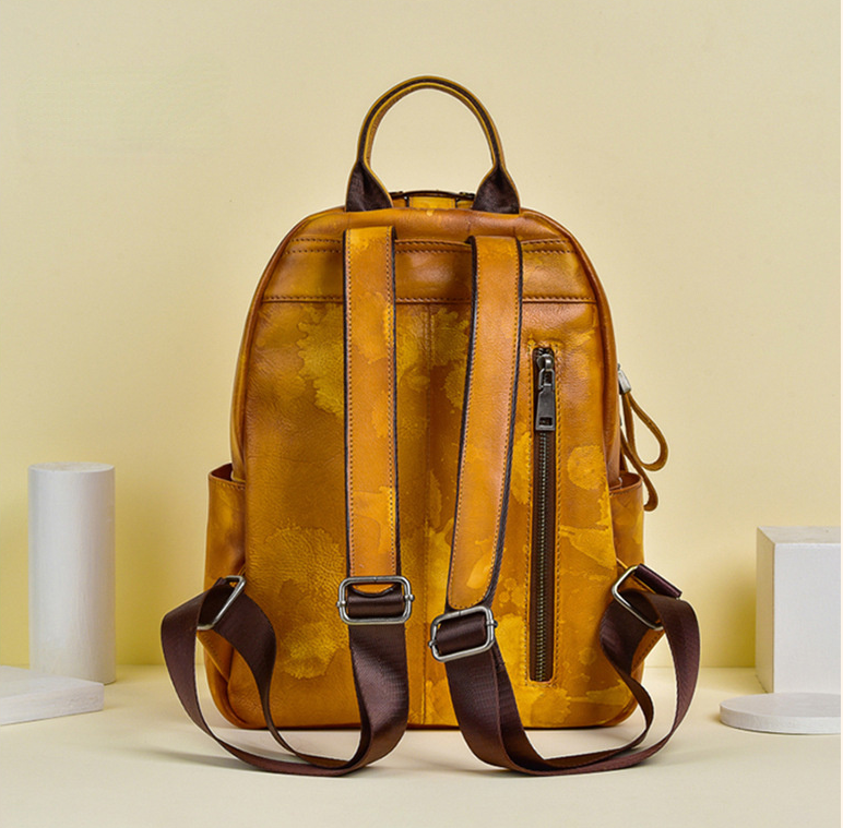 Vintage Graffiti Leather Backback for Women C313-Leatehr Backpack-Yellow-Free Shipping Leatheretro