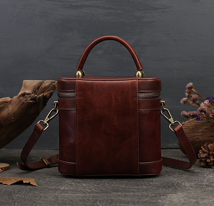 Casual Women Leather Shoulder Bucket Handbags 9182-Handbag & Wallet Accessories-Dark Brown-Free Shipping Leatheretro