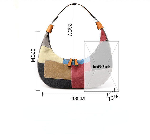 Designed Moon Shaped Canvas Bags for Women 1662-Handbags-The same as picture-Free Shipping Leatheretro