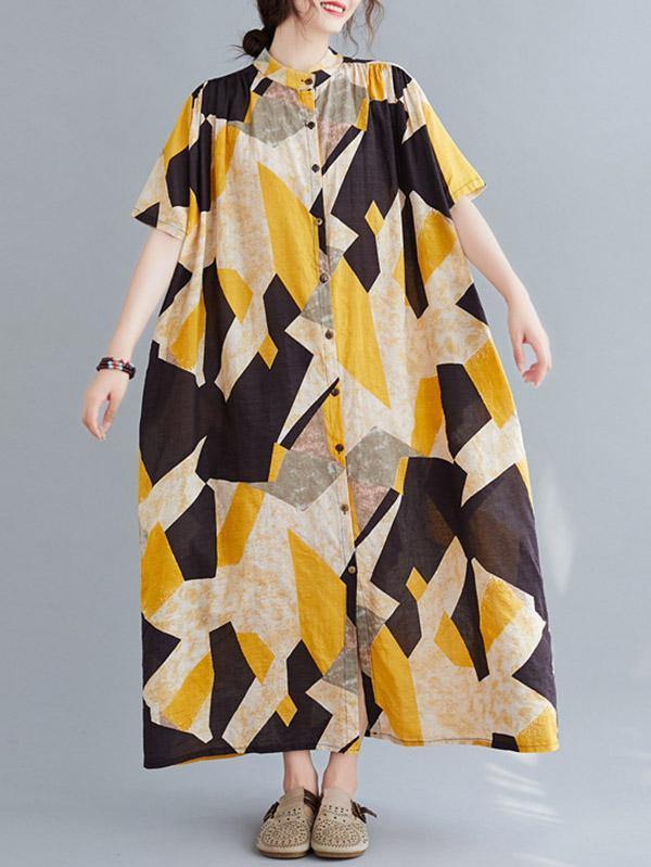 Printed Stand Collar Long Dress-Cozy Dresses-SAME AS PICTURE-FREE SIZE-Free Shipping Leatheretro