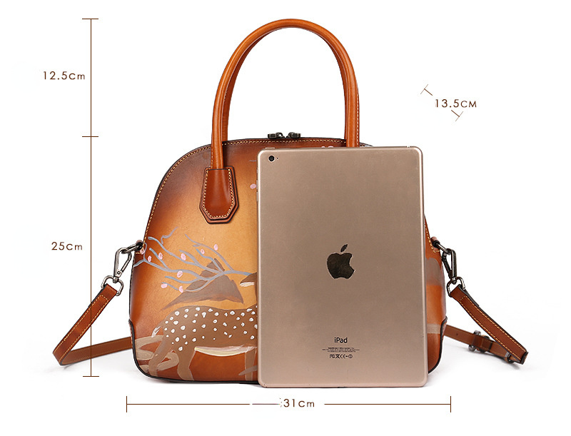 Handmade Christmas Deer Leather Women Handbag 1115-Leather Women Bags-Red-Free Shipping Leatheretro