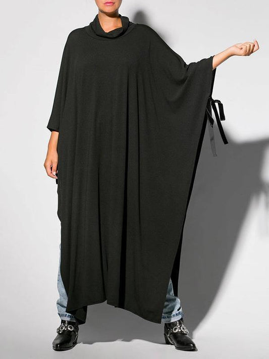 Black&Gray Lace-Up Split-Side Cape Outwear-Cozy Dresses-BLACK-S-Free Shipping Leatheretro