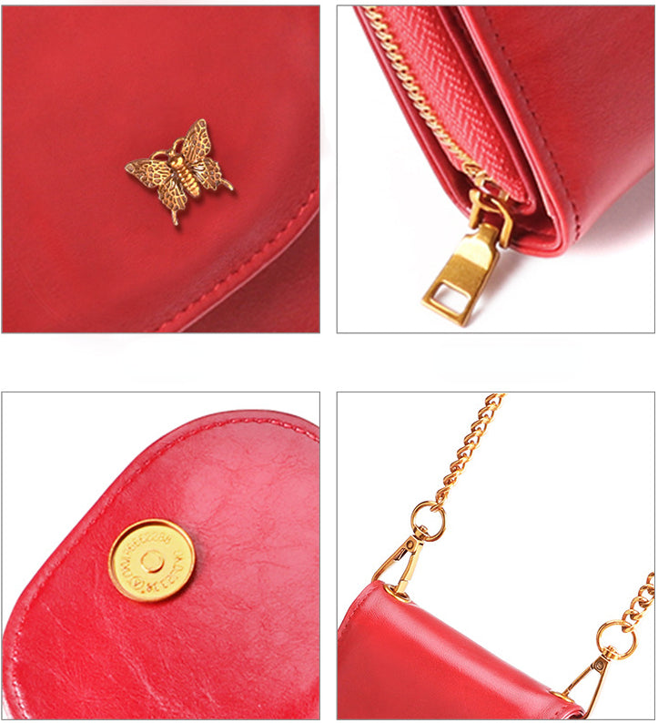 Vintage Chain Crossbody Leather Mini Cellphone Bags 8726-Handbag & Wallet Accessories-Red-Free Shipping Leatheretro
