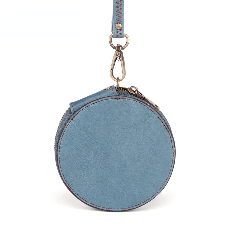 Cute Round Leather Changes Wallets K058-Leather Purses-Light Blue-Free Shipping Leatheretro