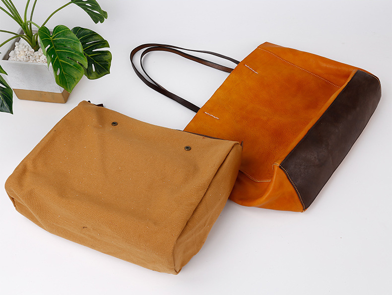 Handmade Cowhide Veg Tanned Leather Tote Handbags-Handbag & Wallet Accessories-Brown-Free Shipping Leatheretro