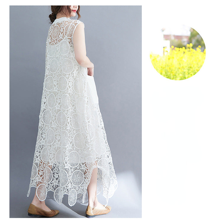 Vintage Lace Embroidery Sleeveless Two Pieces Dresses-Dresses-White-L-Free Shipping Leatheretro