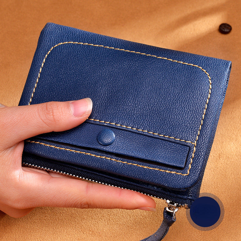 Lovely Sheepskin Zipper Leather Wallets for Women 3435-Handbags, Wallets & Cases-Blue-Free Shipping Leatheretro