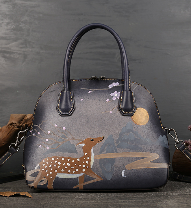 Handmade Christmas Deer Leather Women Handbag 1115-Leather Women Bags-Red-Free Shipping Leatheretro