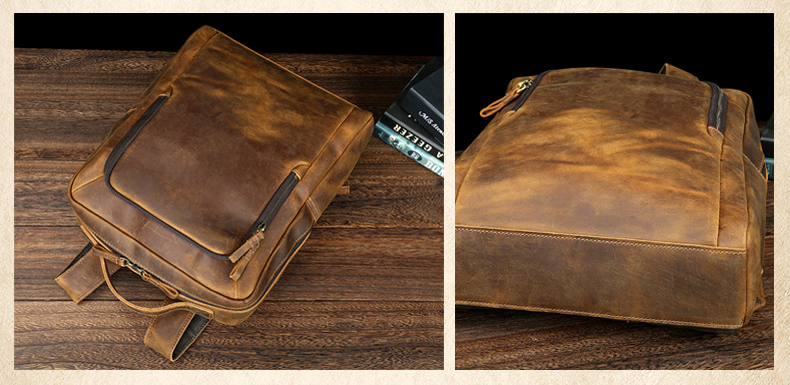 VIntage Leather Laptop Backpack P-8250-Leather Backpack-Dark Brown-Free Shipping Leatheretro