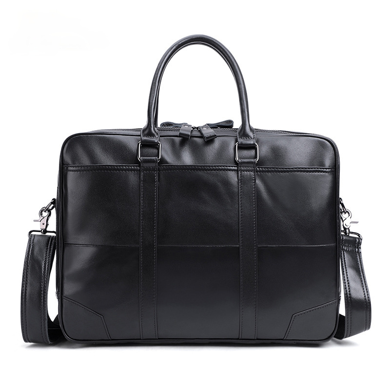 15.6" Handmade Leather Business Laptop Bag J6395-Leather Briefcase-Black-Free Shipping Leatheretro