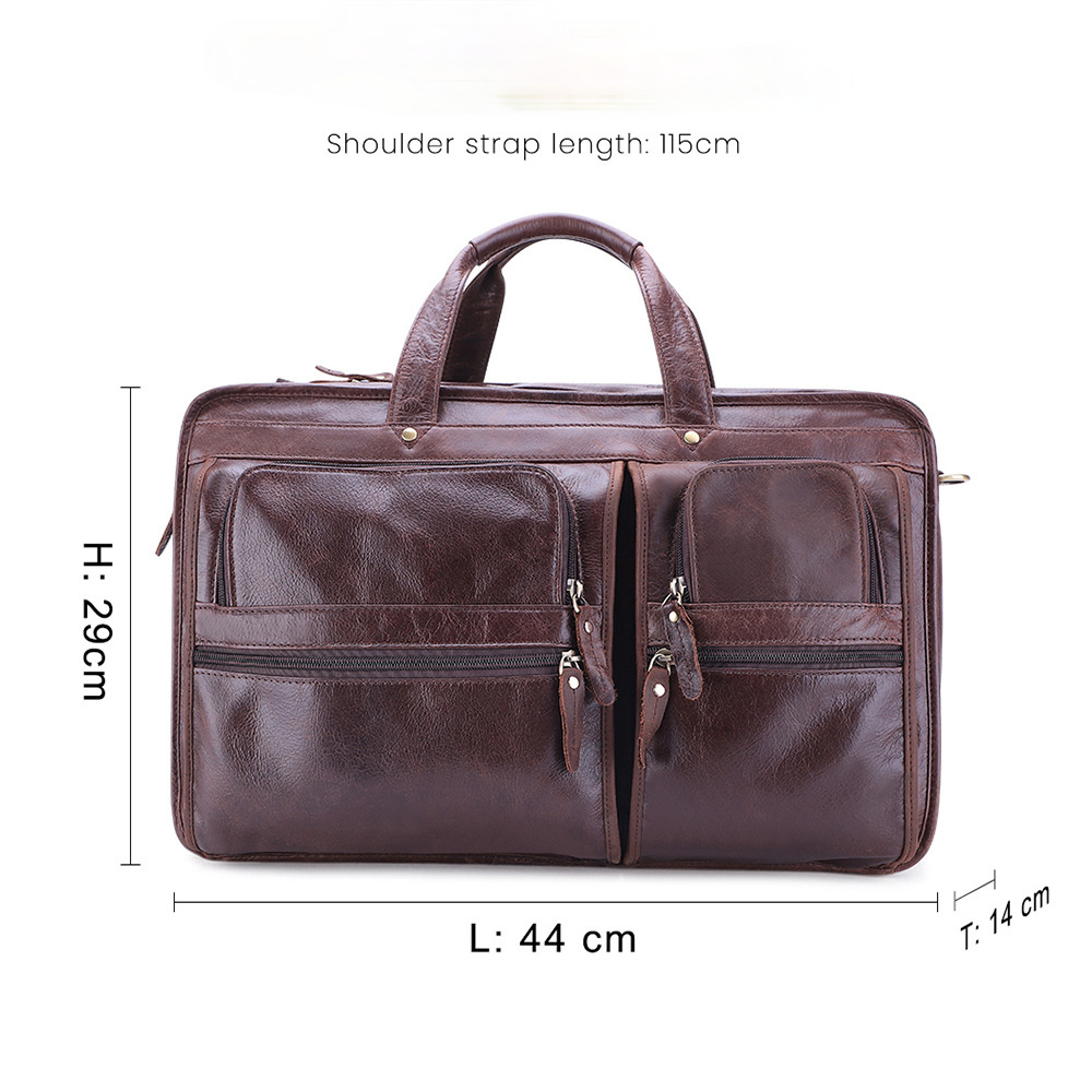 17" Leather Large Storage Laptop Bag J6489-Leather Briefcase-Coffee-Free Shipping Leatheretro
