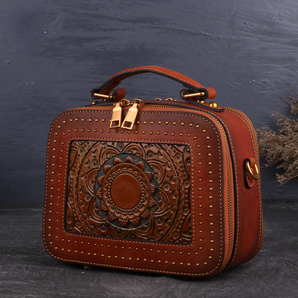 Retro Leather Totem Embrossing Tote Bag for Women 3039-Leather Tote Bag for Women-Brown-Free Shipping Leatheretro