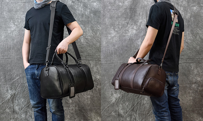 Leather Weekend Travle Bag Large Stroage for Men 9422-Leather Duffle Bags-Black-Free Shipping Leatheretro