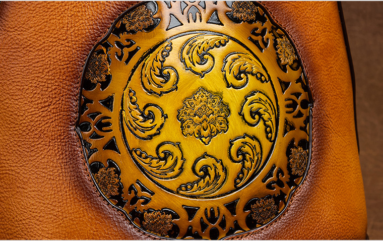 Vintage Vegetable Tanned Leather Embossing Backpack for Women C319-Leather Backpack for Women-Brown-Free Shipping Leatheretro