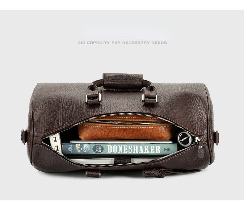 Vintage Cowhide Leather Weekend Bags for Traveling P0092-Black-Free Shipping Leatheretro