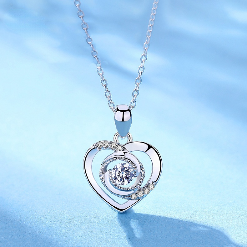 Permenant Heart Rose Design Sterling Sliver Zircon Necklace-Necklaces-A-Free Shipping Leatheretro